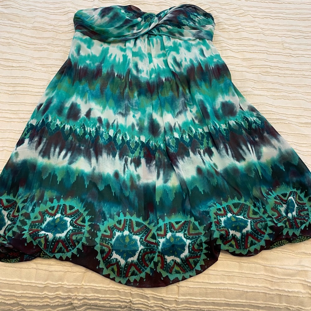 Joseph Ribkoff Strapless Teal Turquoise Patterned Dress